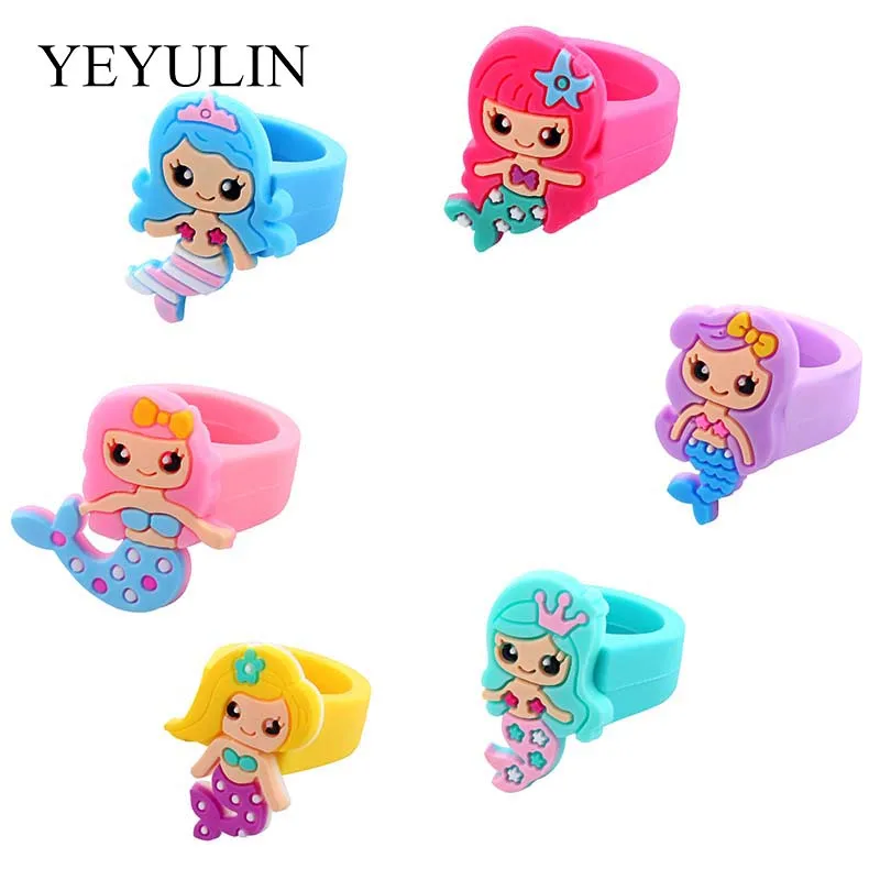 

10 Pcs Red Pink Multiple Color Mixture Mermaid Shape Rings For Sister Brother Kid Fashion Jewelry Gift Fit Birthday Gathering