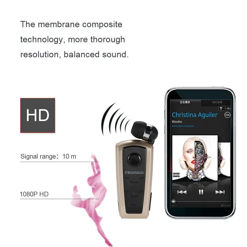 Fineblue F910  Wireless Bluetooth Earphone Mini Neck Clip Telescopic Business Earphone Vibration Wear Clip Stereo Sport Earphone