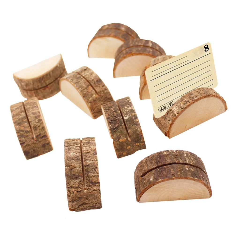 MagiDeal Rustic Wood Base Holder Table Name Card Holder Note Photo Message Clip for wedding parties birthday Invitations Rack