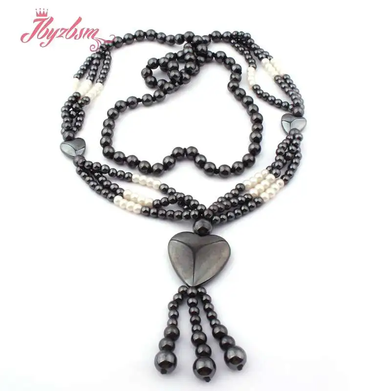 

6mm Round (No Magnetic) Hematite Natural Stone Beads Knotted For Fashion Tribal Jewellery Pendant Necklace 31" Free Shipping