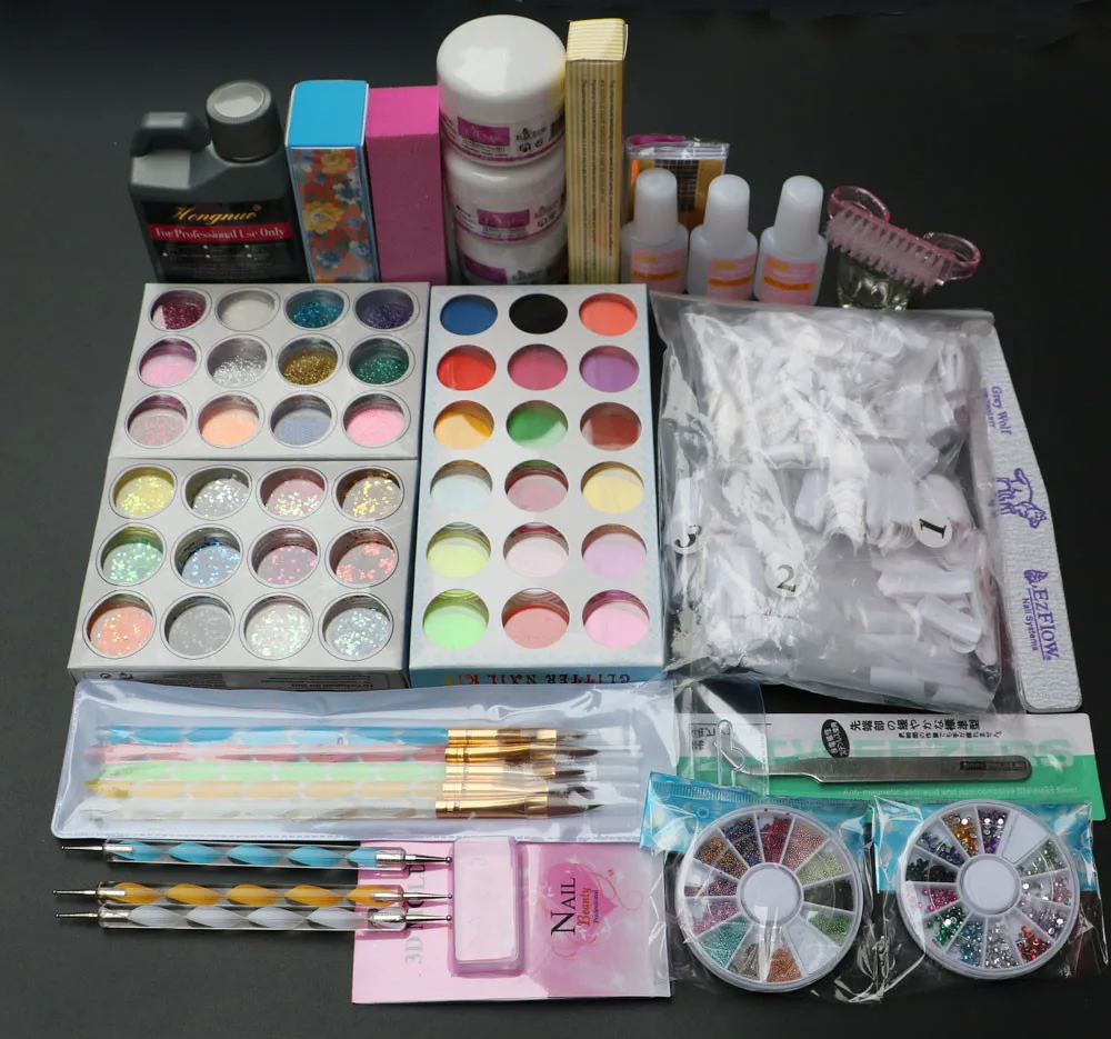 

EM-94 Professional 42 Acrylic Liquid Powder Glitter Clipper Primer File Nail Art Tips Tool Brush Tools Set Kit new