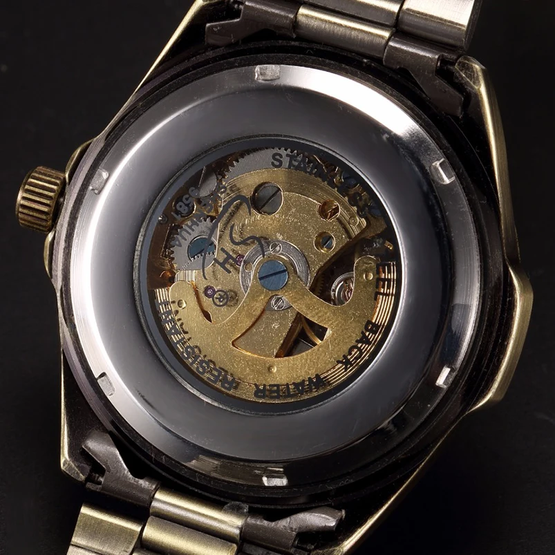 Antique Design Automatic Skeleton Mechanical Watches Vintage Stainless Steel Men's Wristwatch Steampunk Clock Male Bronze Clock