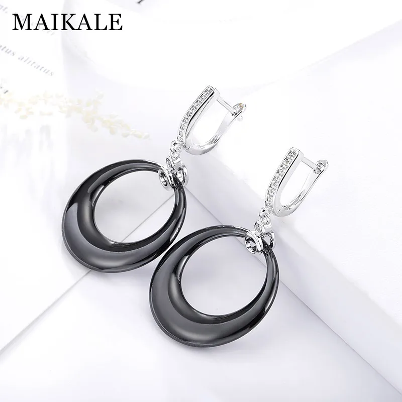

MAIKALE Trendy Simple Ceramic Drop Earrings Copper AAA Cubic Zirconia Plated Gold Silver Big Earrings For Women Send Friend Gift