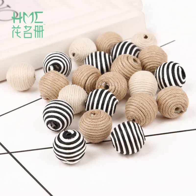 

New Arrival 10pcs 15mm Elegant Design Wax Line Beads Cord Wrapped Charms Round Ball Pendants for Earring Necklace Supplies