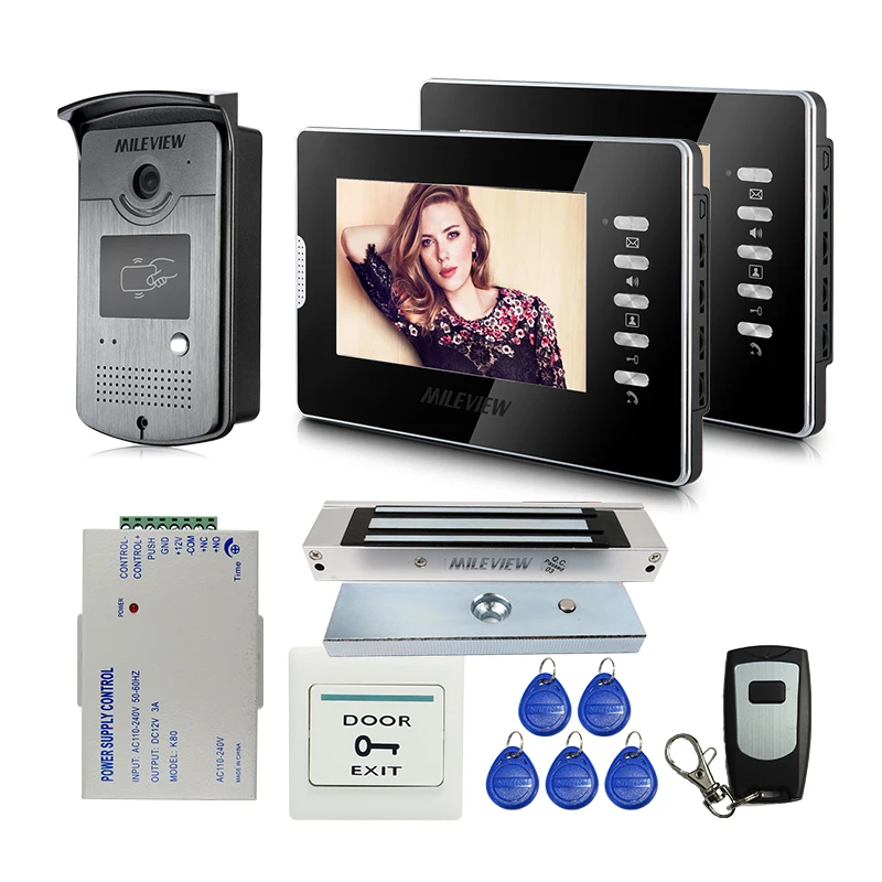 

New Wired 7" Screen Video Door Phone intercom Doorbell System 2 Monitors + RFID Access Door Camera + Magnetic Lock FREE SHIPPING