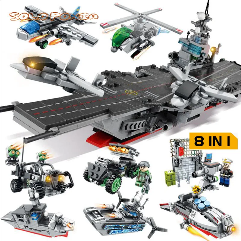 

8 Unit each 4 changes Plane Tank Military Theme Lego Building Blocks Toys Tank Building Bricks Model 8 in 1 aircraft carrier