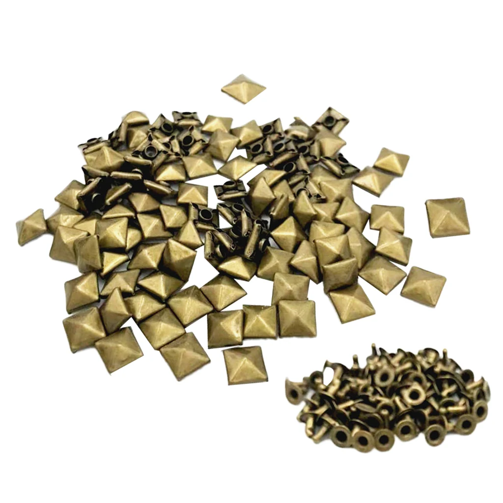100pcs Metal Square Pyramid Rivet Studs For Leather Crafts Clothes Shoes Bags Decorative