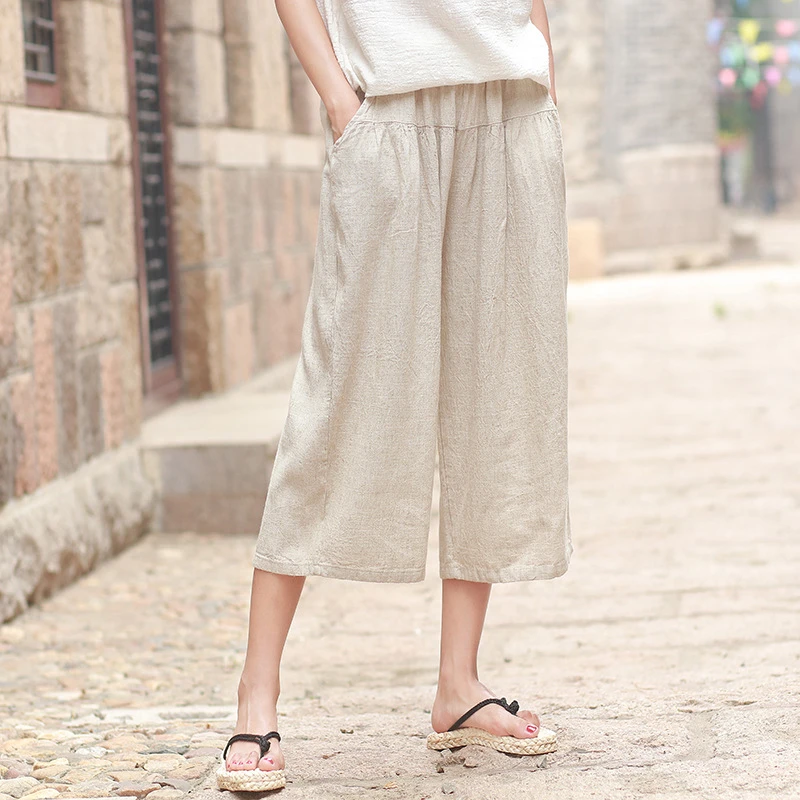 Johnature Casual Wide Leg Pants 2018 New Summer Women Cotton Linen ...