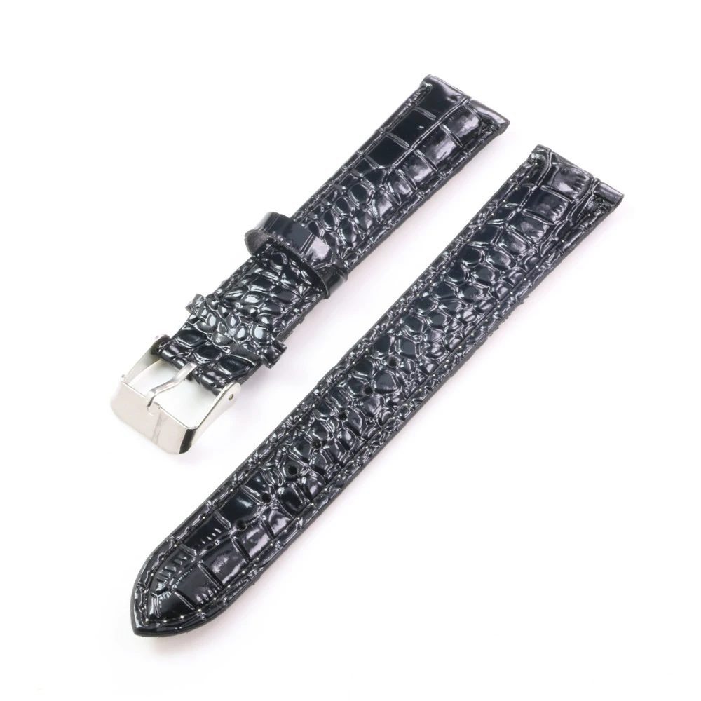 Way deng-женские и мужские черные часы из крокодиловой кожи с узором из искусственной кожи ремешок 18/20 мм серебристая пряжка ремешок для часов-Y154