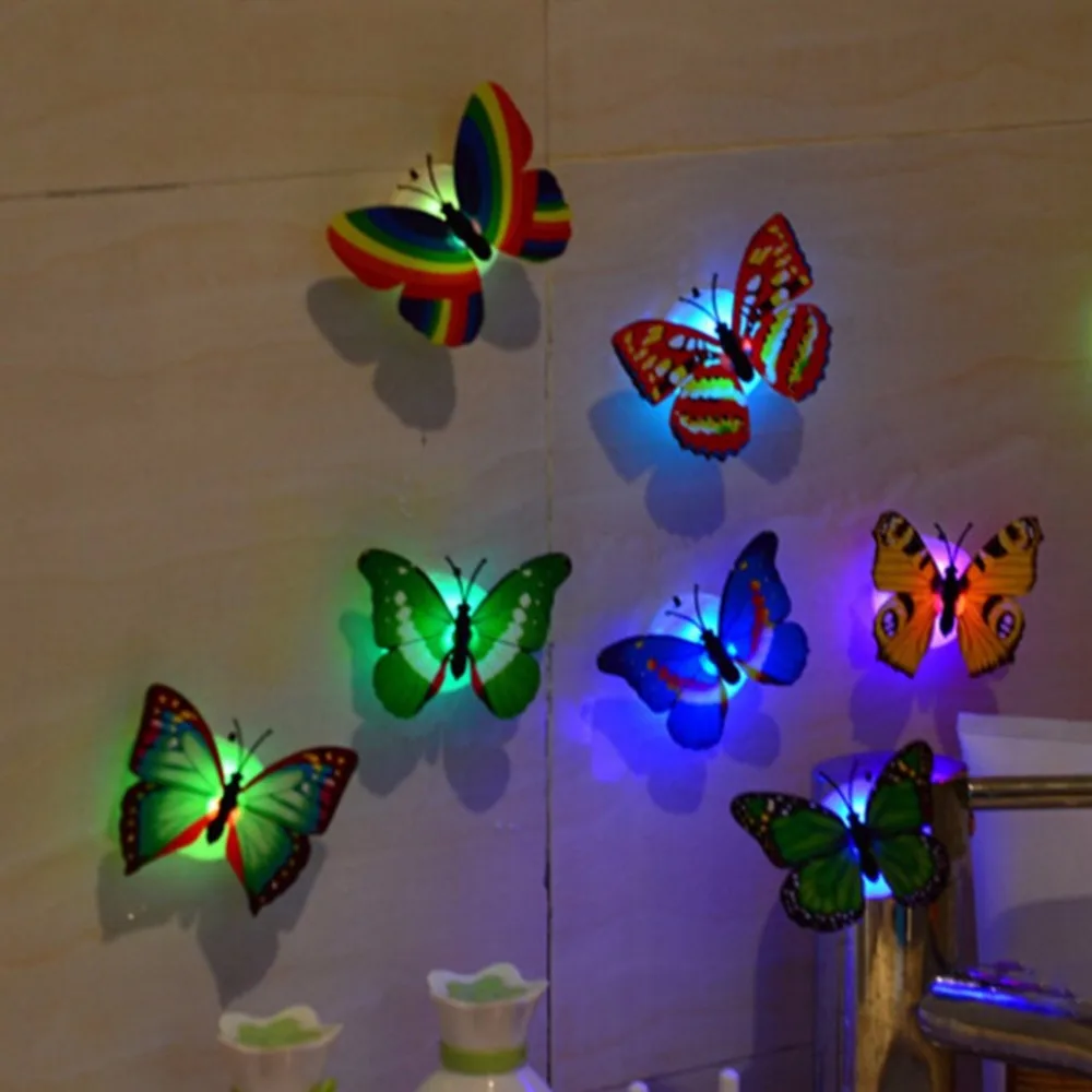 3D инновационный светодиодный светильник с цветными бабочками и милыми бабочками, светодиодный ночник для дома и комнаты, декоративные настенные ночники