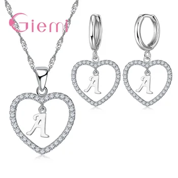 

Simple Design Sweet Heart Shape With The First Letter of The Name 925 Sterling Silver Accessories Pendant Necklace Earring