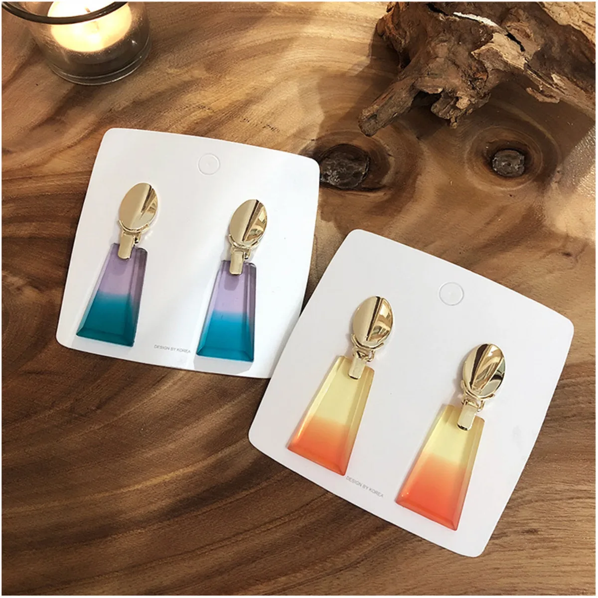 

Korea Earrings Acrylic Ear Rings Gradient Color Geometric Square Fashion Female Earrings 2019 Copper Alloy women jewelery