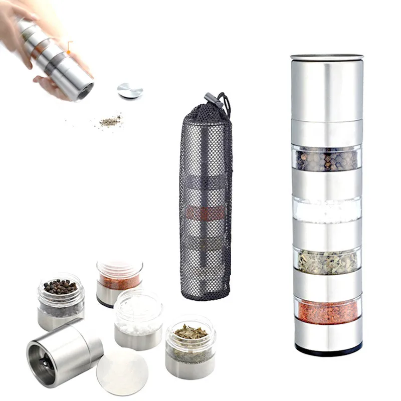 

Portable Multilayer Seasoning Spice Storage Box Kitchen Food Container Sugar Tank With Mill Tool Outdoor BBQ Cooking Accessories