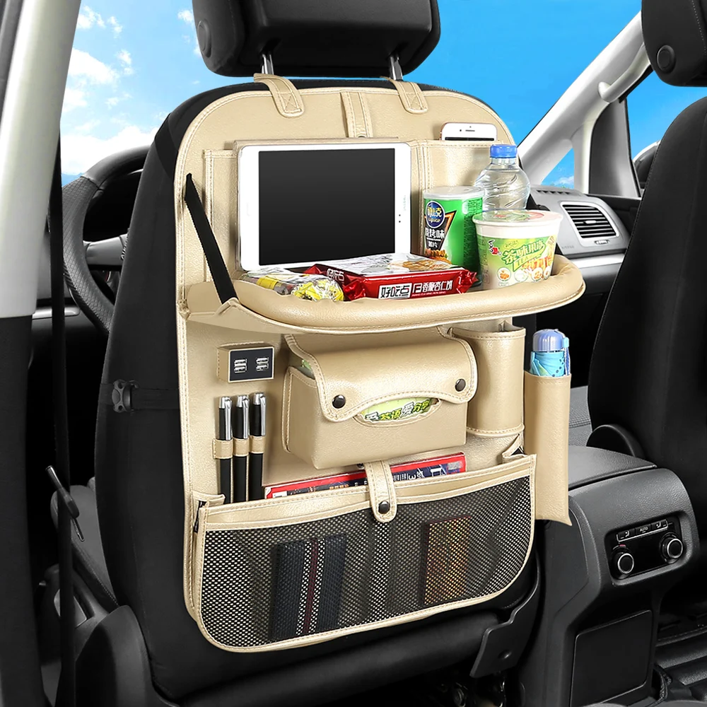 Car Leather Firm Back Seat Storage Hang Bag Organizer Stowing Tidying Baby Kids Sundry Specially Automobile Interior Accessories