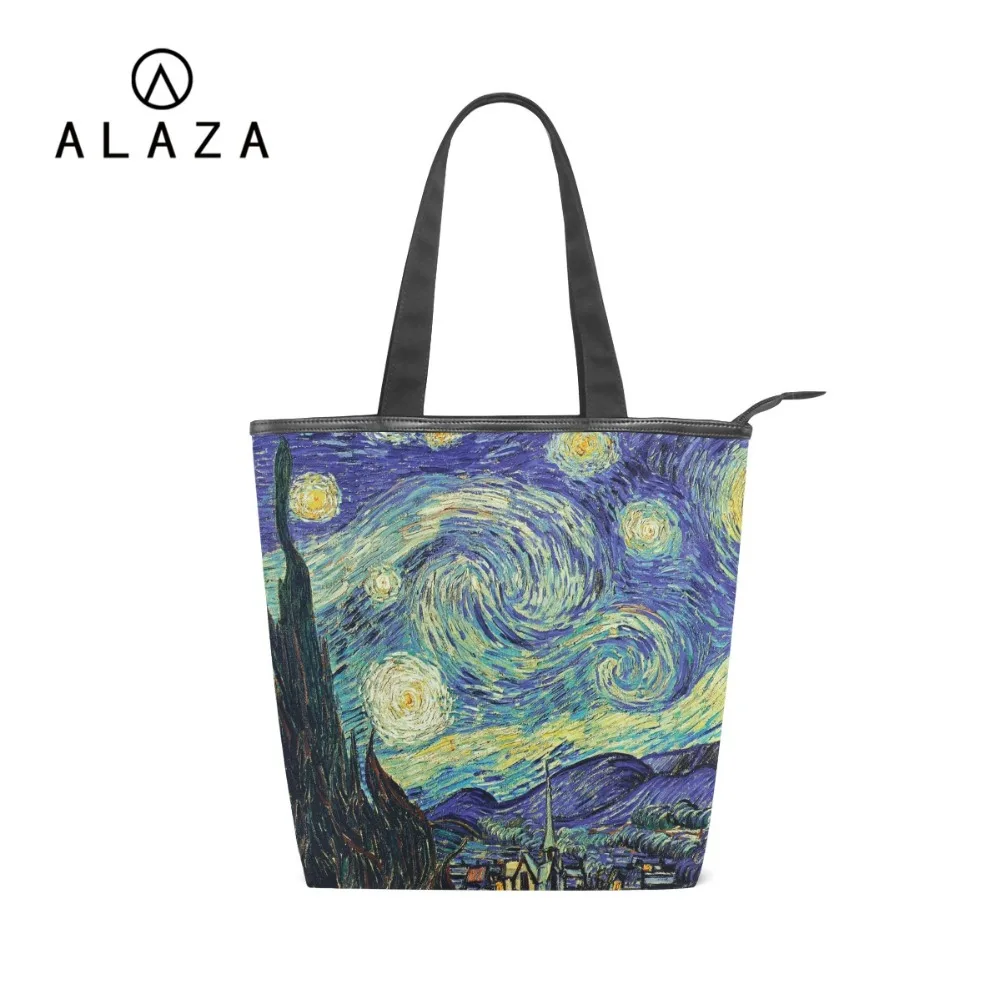 ALAZA 7 картин Ван Гога Холст Сумка Винтаж для женщин сумка большого размера Tote Дамы повседневное Прямая доставка Лидер продаж