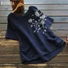 2022 ZANZEA Summer Vintage Embroidery Blouse Women Short Sleeve Cotton Linen Shirts Female O Neck Blusas Chemis S-5XL Tunic Tops ► Photo 2/6