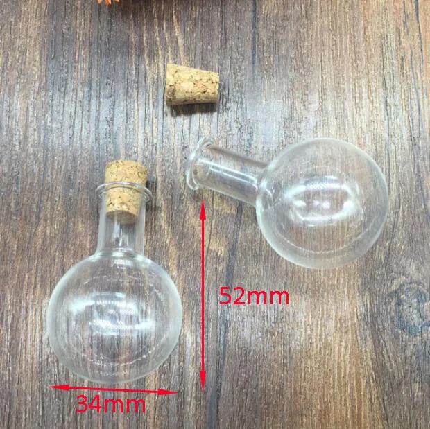 Wholesale 100pieces 34*52mm round ball glass bottle with cork Perfume