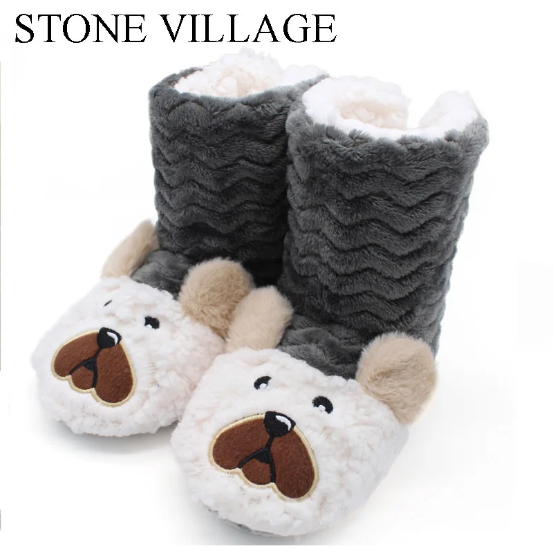 

STONE VILLAGE Animal Print Bear Cute Home Slippers Winter Warm Soft Plush Slippers Indoor Women Slipper Shoes Free Size Gray