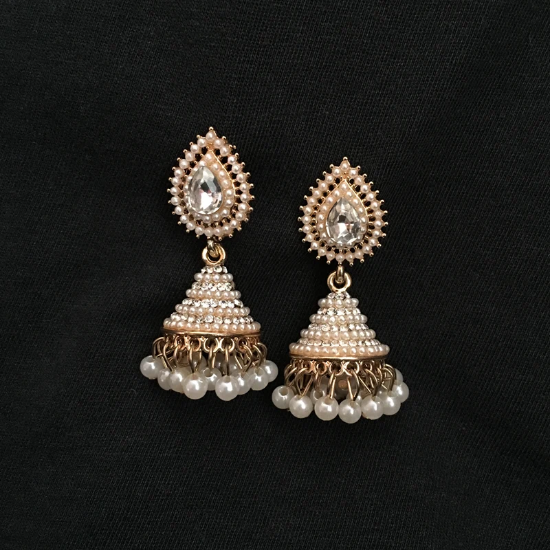 

India Bollywood Light Jewellery Jhumka Earrings, Zinc alloy Water Droplet zircon Chandelier Ear Studs India bride Jewellery