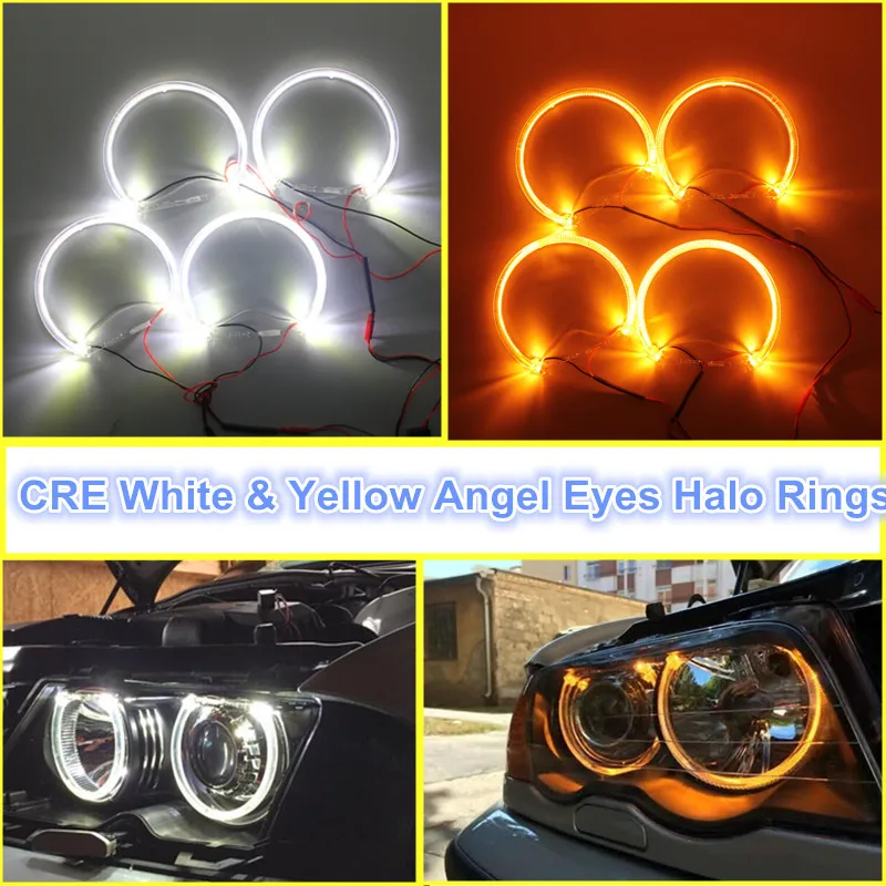 Rockeybright 4*131 мм для bmw e46 ангельские глазки для bmw e46 SMD led angel eyes мощностью 5 Вт гало кольца ангельские глазки белого и желтого цвета светодиодные фары