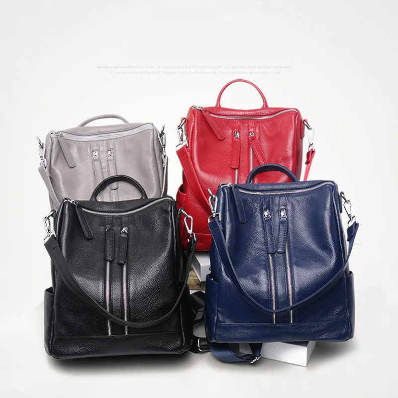 Женский рюкзак из натуральной кожи на молнии|mochila feminina|bolsa mochila femininalady backpacks women |