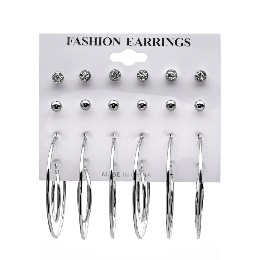 

LUBINGSHINE Punk Rock Stud Earrings Set Cute Crystal Round Ball Ear Studs 9 Pairs Clip Cuff Earrings Sets For Women