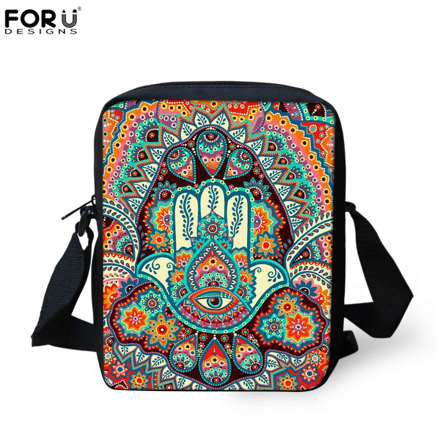 

FORUDESIGNS Retro Messenger Bag For Woman Hamsa Fatima Hand/Mandala Floral Casual Crossbody Bags Boys Girls Travel Shoulder Tote