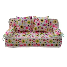 High Quality Lovely Doll Miniature Flower Prints Sofa Couch With 2 Cushions For Barbie Doll Hot Selling Gift Toys for Children