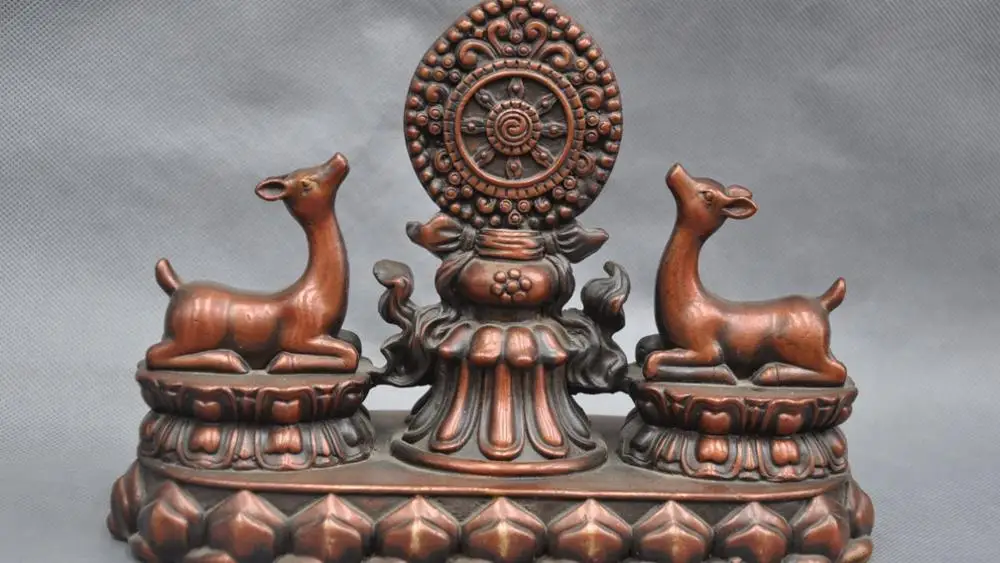 

10" China Tibet Talisman Shrine Two Sheep Goat Bronze Statue