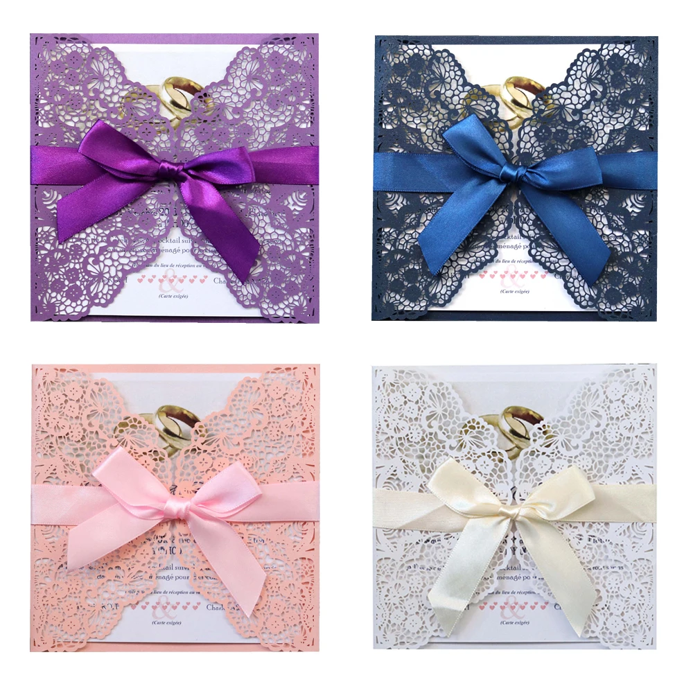  10pc/lot Hollow Laser Cut Wedding Invitations Elegant Lace Design Engagement Wedding Invitation Car - 33022680466