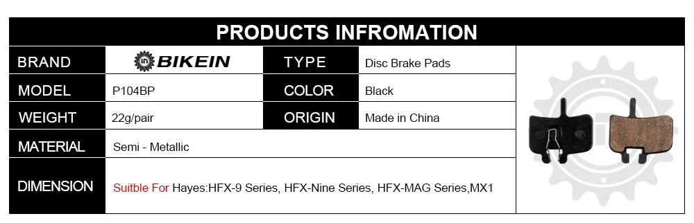 BIKEIN 1 пара резиновых дисковых тормозных колодок для HAYES HFX-9 серии HFX-Nine серии HFX-MAG серии MX1 цикл горный велосипед запчасти для велосипеда