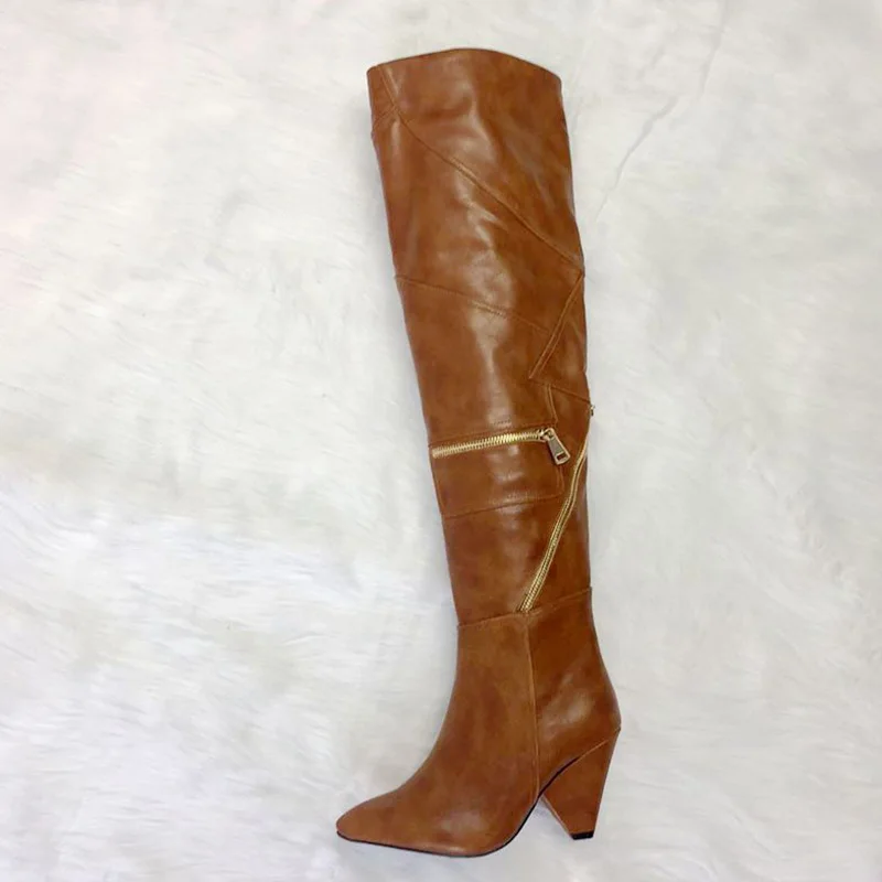 Die Spitz High Runway Heel Über Knie Seltsame Oberschenkel 2019 Brown Mode Zipper Stiefel Frau Decor Frauen WqYEvqPdwA