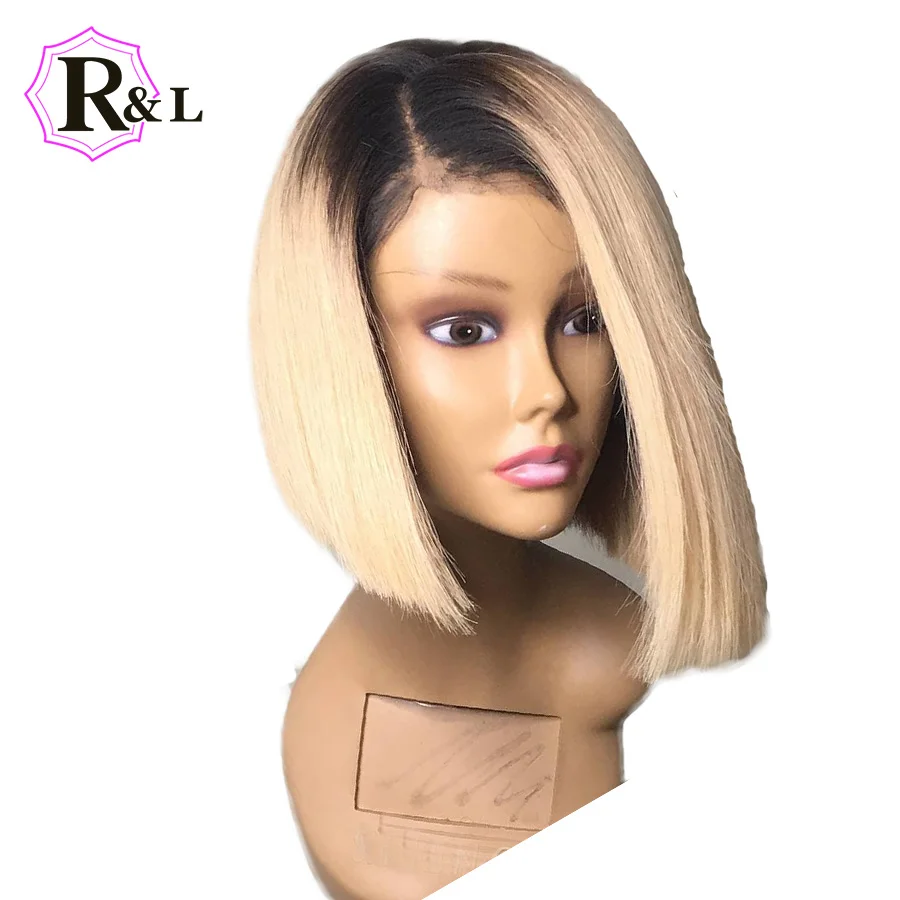 

Rulinda 4/613 Ombre Blonde Lace Front Human Hair Wigs 13*4Brazilian Remy Short Bob Wigs Bleached Knot With Baby Hair Pre Plucked