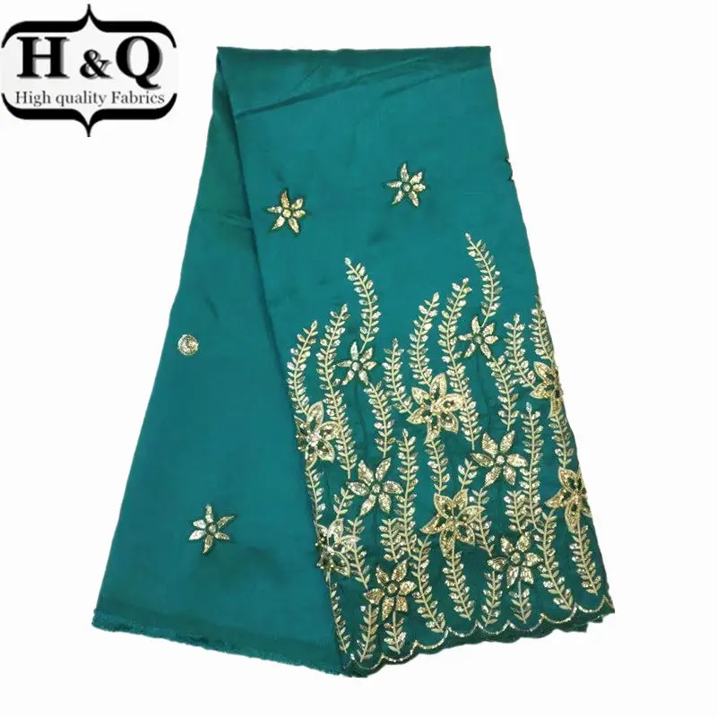 

Latest Green African George Lace fabric Hot Sale african guipure lace fabric embroidery with beads&sequins For party dress