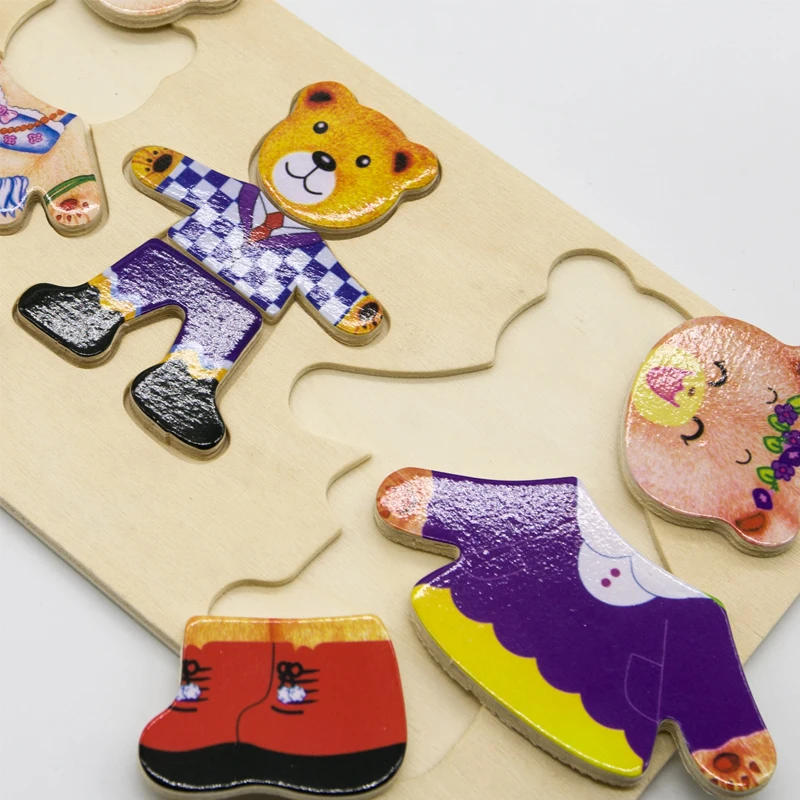 Bears Change Clothes Toy Children's Wooden Toys Educational Toys Early Childhood Dress Paired Jigsaw Puzzles Kids Birthday Gift