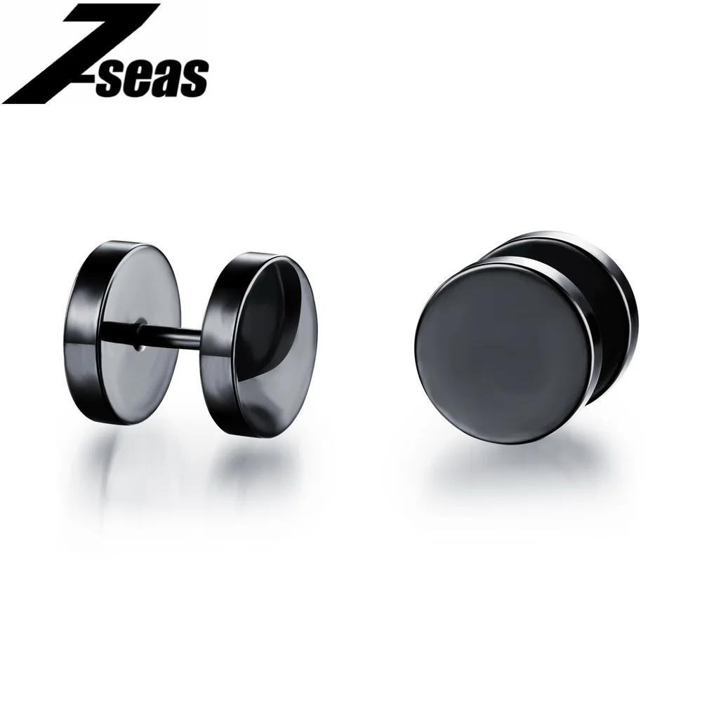 1 Pair Unisex Cool Black Round Barbell Stud Earrings For Women Men Top