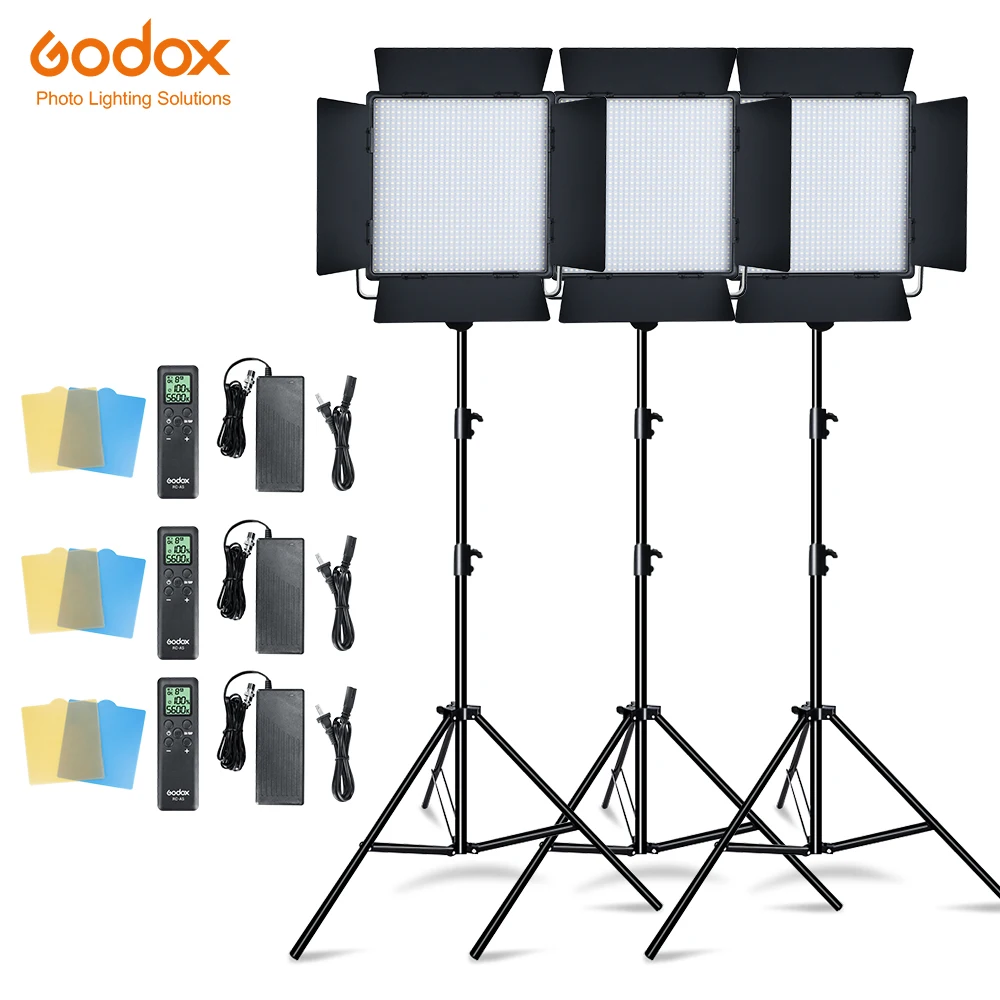 3PCS Godox LED1000W 5600K LED Light Kit with 3PCS 2.8m Light Stand Video Continuous Light Kit