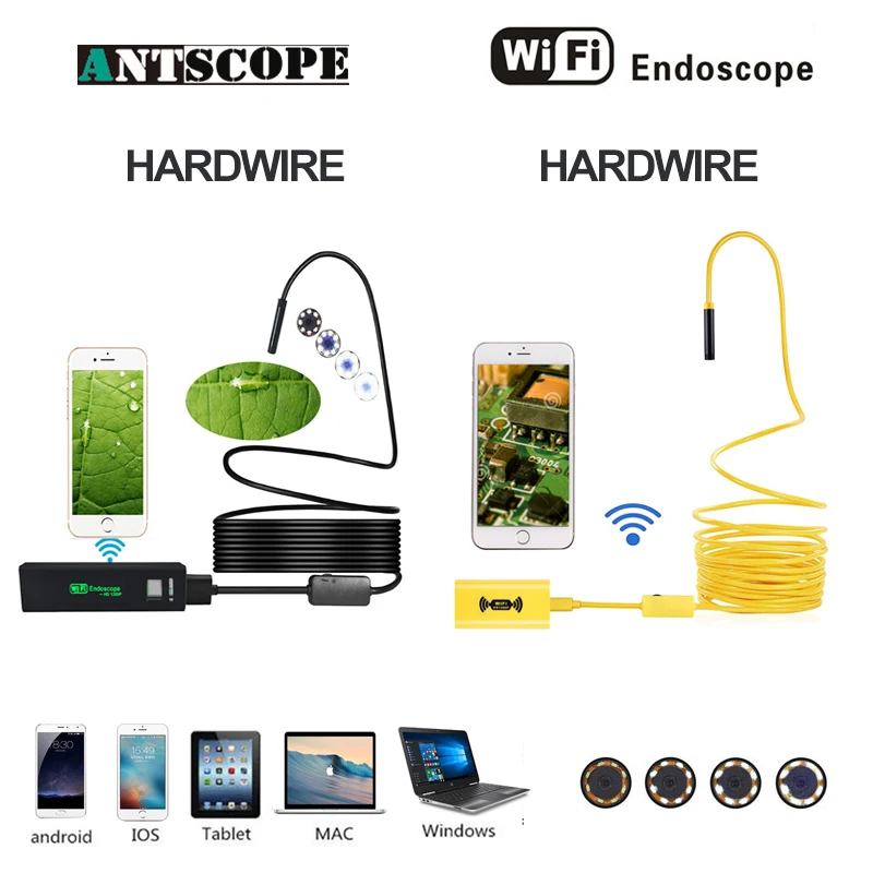 Antscope Wi-Fi 8 мм эндоскопа 2/3. 5/5/10 м желтый и черный проводных 1200 P Android iOS Endoscopio Камера инспекции boroscopio 19