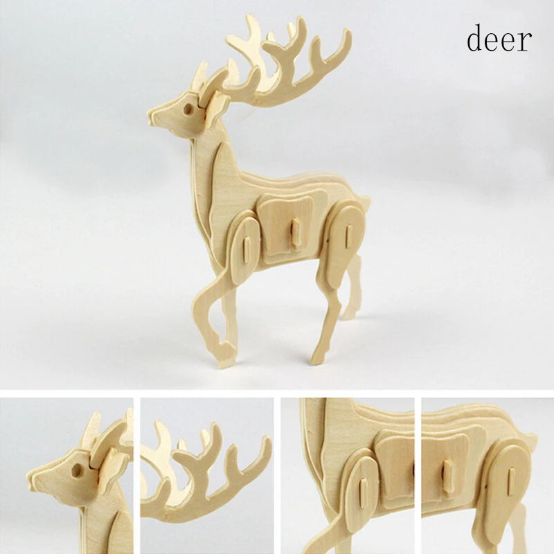 DIY Дети 3D деревянные пазлы животные лев крокодил змея модель Сборка строительные