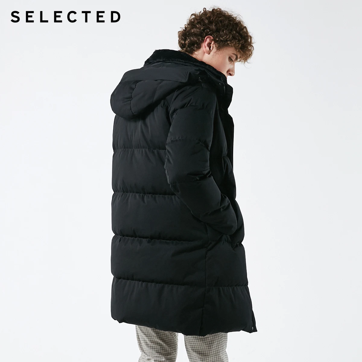 buy  SELECTED Winter Down Jacket New Duck Down Clothes Double-Collar Parka Men's Mid-long Down Garment W