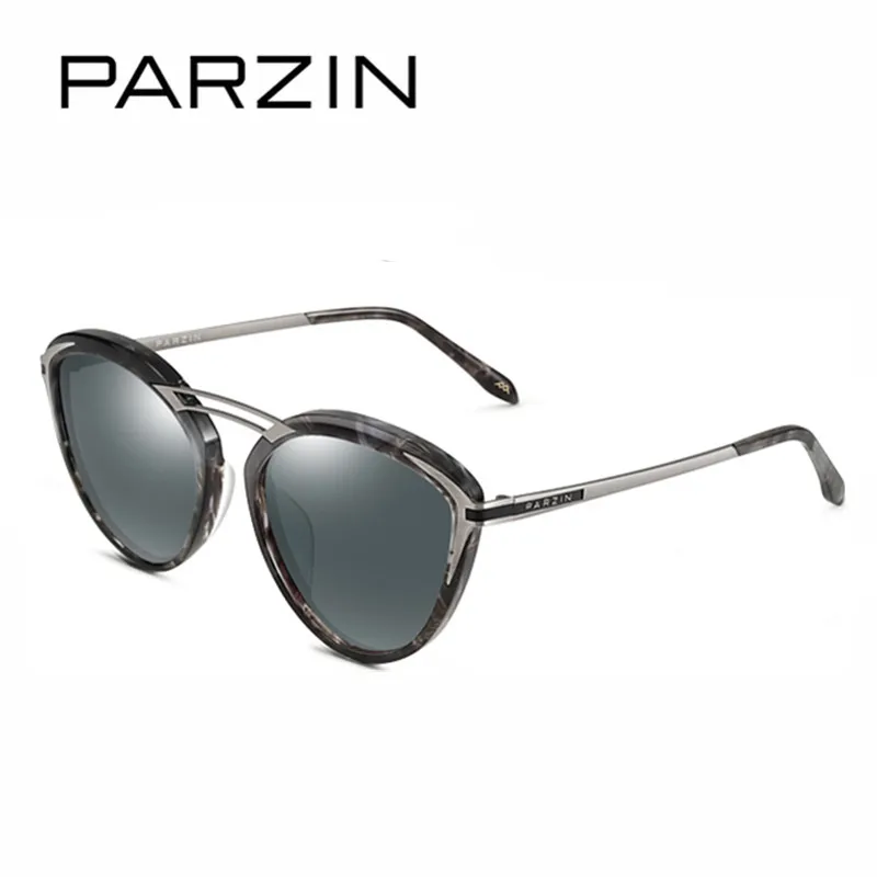 PARZIN Vintage Cat Eye Солнцезащитные Очки Женщины Поляризованные Солнцезащитные Очки Ручной Работы Ацетат Женские Оттенки Для Водителя+ Упаковочная Коробка 9755 - Цвет линз: Grey Floral