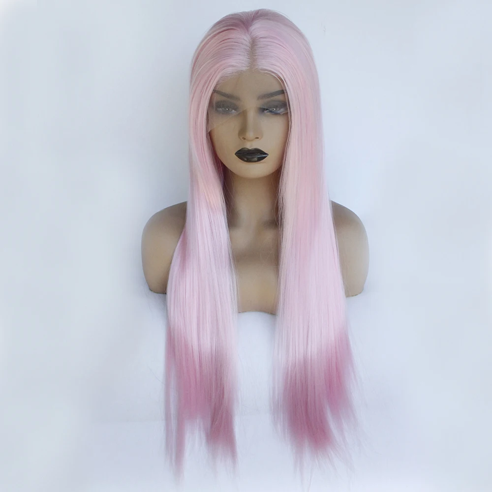 Розовый Синтетические волосы на кружеве парики термостойкого волокна Пастель длинные прямые Glueless синтетический парик для Для женщин