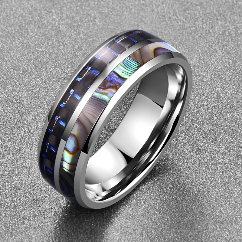 Nuncad тренд Natual Abalone Shell мужское кольцо из нержавеющей стали 8 мм Серебряный цвет купол черный синий кольцо из углеродного волокна