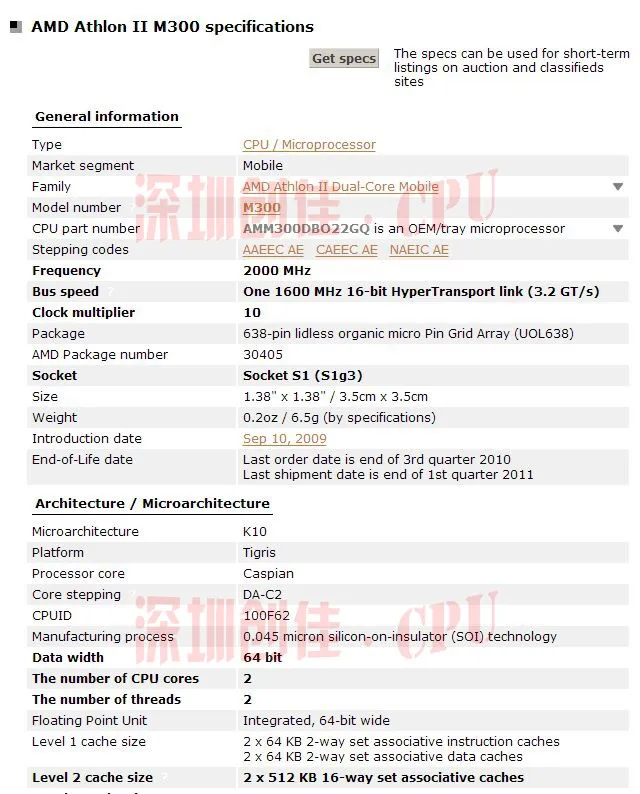 Оригинальный AMD Athlon II Dual-Core мобильный M300-AMM300DBO22GQ ноутбук Процессор ноутбук процессор M340 M360 P320 P340 N350 N370