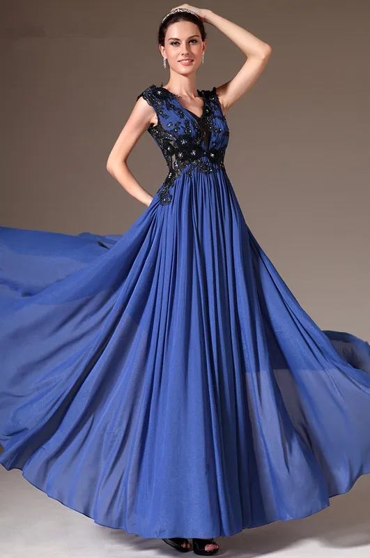 Freeshipping-New-V-cut-Neckline-Sleeveless-Royal-Blue-Evening-Dresses-with-Black-Applique (2)