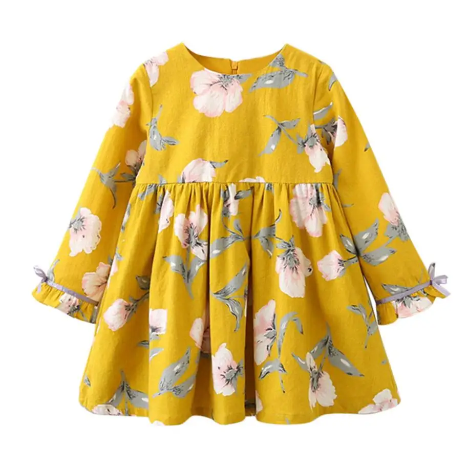 

Toddler Kids Baby Girl Clothes Long Sleeve Floral Bowknot Party Princess Dresses beach children dresses