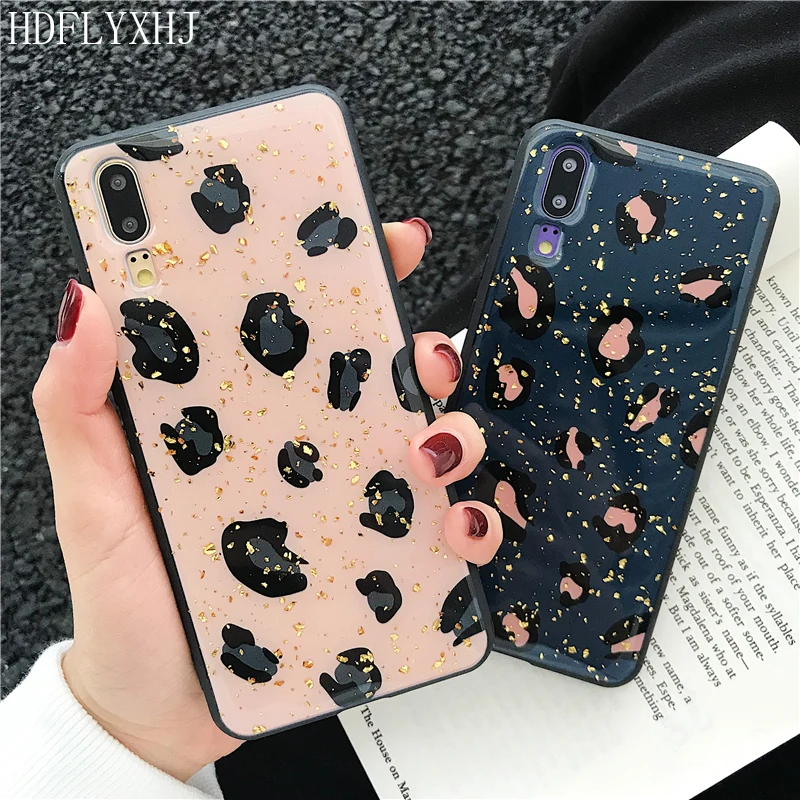 

HDFLYXHJ Retro Sexy Leopard Cover For Huawei P30 P20 Pro Soft Cases Mate 10 20 Glitter Gold Foil Case For Huawei Honor 10 Nova 4
