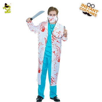 

QLQ Men Bloody Doctor Costume Halloween Party Cosplay Purim Party Costumes Killer Character Bloody Doctor Costumes Show