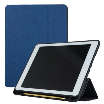 

Universal Canvas Silicon Back Shell Leather Case for iPad 9.7 inch 2018 With Pen Tray Slim Flip Stand Smart Cover for iPad 2017