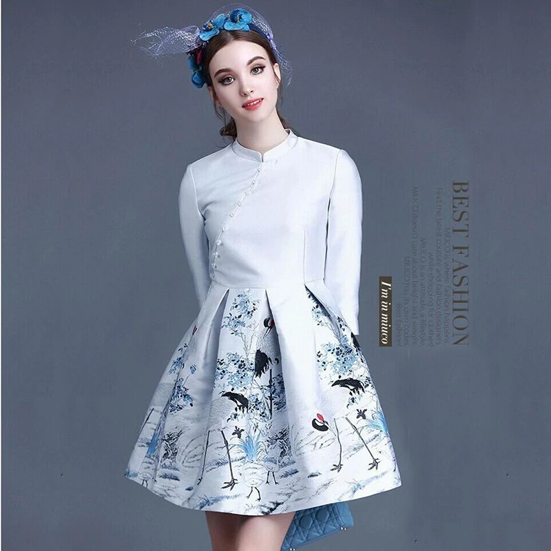 

145cm width imported white crane printed jacquard tapestry satin jacquard fabric fashion fabric DIY clothing free shipping